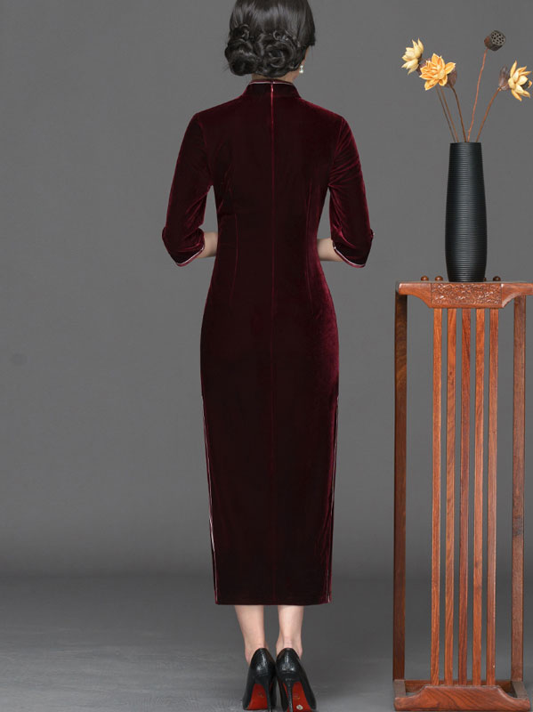 Mother's Velvet Half Sleeve Long Qipao / Cheongsam Party Dress