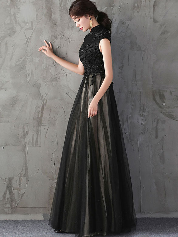 Sunset Black Floor-Length Tulle Qipao / Cheongsam Evening Dress