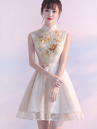 Embroidered A-Line Bridesmaids Qipao / Cheongsam Dress