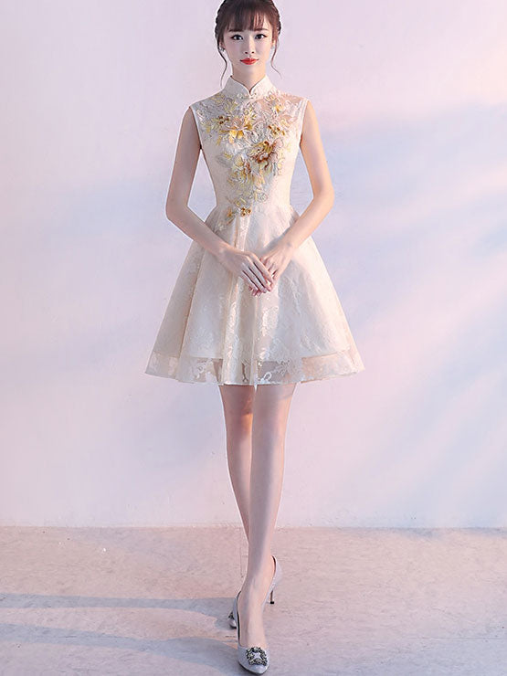 Embroidered A-Line Bridesmaids Qipao / Cheongsam Dress