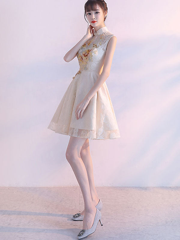 Embroidered A-Line Bridesmaids Qipao / Cheongsam Dress