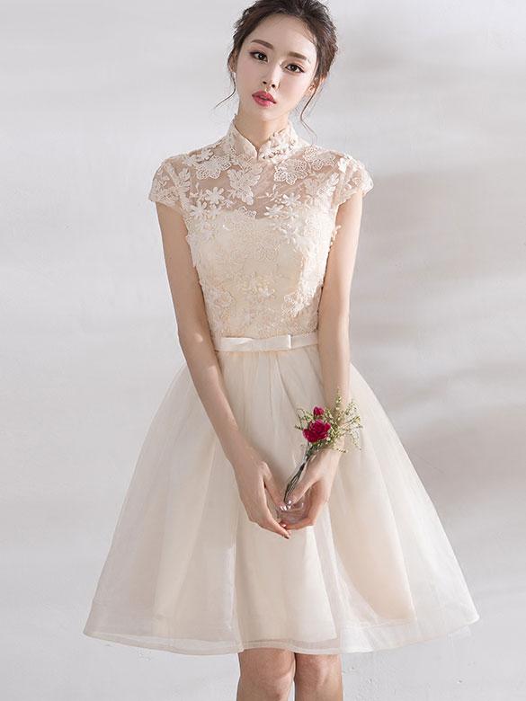Bridesmaid A-Line Qipao / Cheongsam Dress with Tulle Skirt