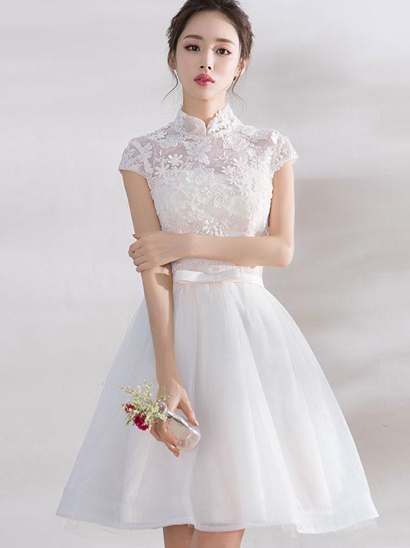 Bridesmaid A-Line Qipao / Cheongsam Dress with Tulle Skirt