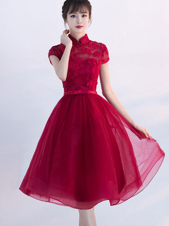 Bridesmaid A-Line Qipao / Cheongsam Dress with Tulle Skirt