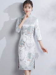 Woven Floral Midi Qipao / Cheongsam Party Dress for Winter