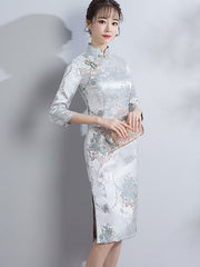 Woven Floral Midi Qipao / Cheongsam Party Dress for Winter