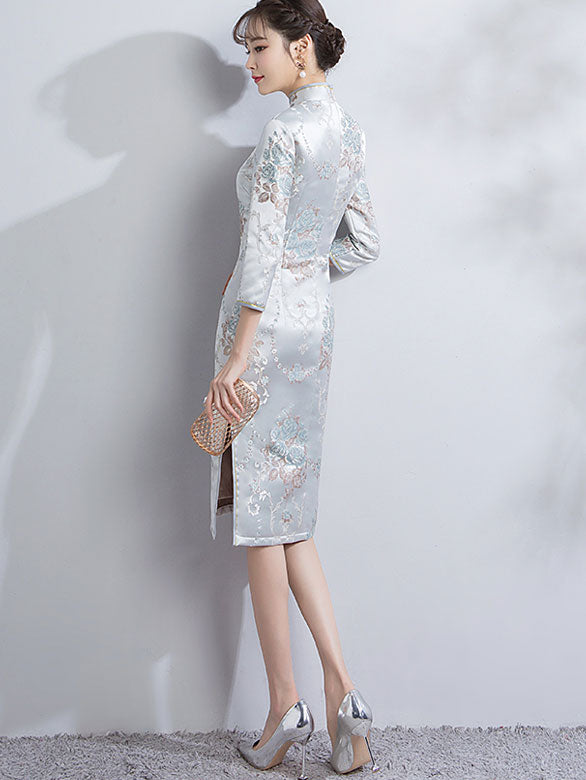 Woven Floral Midi Qipao / Cheongsam Party Dress for Winter