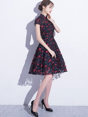 Blue A-line Qipao / Cheongsam Party Dress with Butterfly Appliques