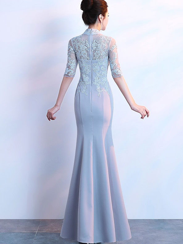 Gray Floor Length Fishtail Qipao /Cheongsam Evening Dress