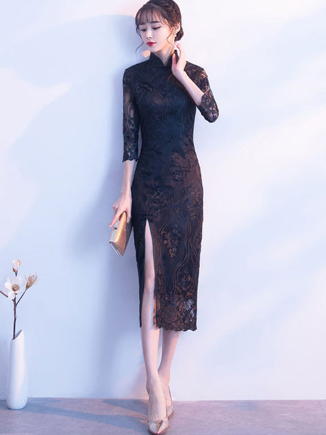 Thigh Split Lace Long Qipao / Cheongsam Evening Dress - IMALLURE – imallure