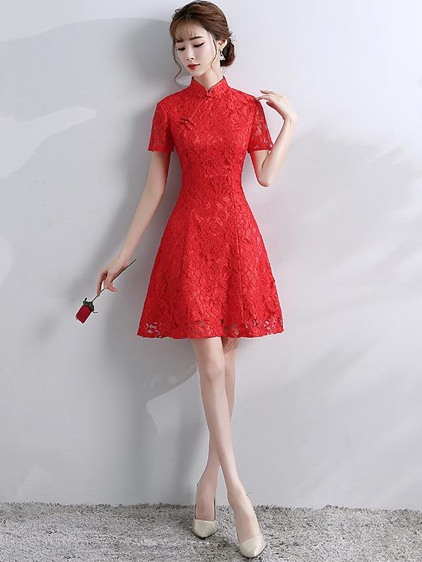 A-Line Lace Bridesmaids Qipao / Cheongsam Party Dress