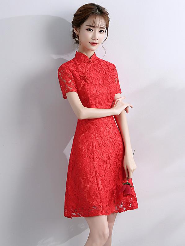 A-Line Lace Bridesmaids Qipao / Cheongsam Party Dress