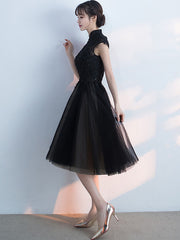Black Midi Ball Tulle Qipao / Cheongsam Evening Dress