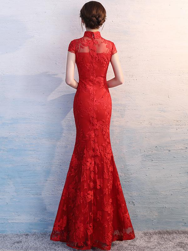Red Lace Mermaid Qipao / Cheongsam Wedding Dress