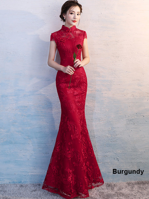 Red Lace Mermaid Qipao / Cheongsam Wedding Dress