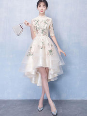 Embroidered Qipao / Cheongsam Party Dress with High Low Hem