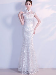 White Lace Fishtail Qipao / Cheongsam Wedding Dress