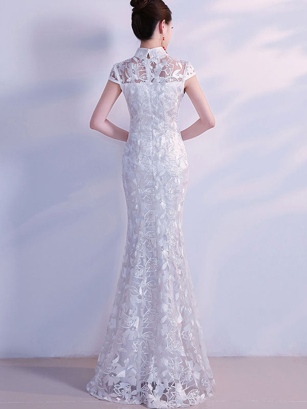 White Lace Fishtail Qipao / Cheongsam Wedding Dress