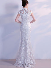 White Lace Fishtail Qipao / Cheongsam Wedding Dress