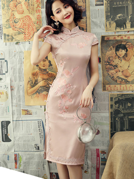 Embroidered Midi Modern Qipao / Cheongsam Party Dress
