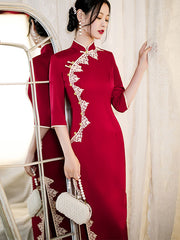 Red Blue Winter Wedding Qipao Cheongsam Dress