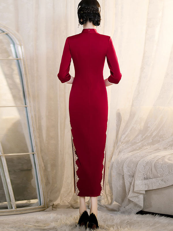 Red Blue Winter Wedding Qipao Cheongsam Dress