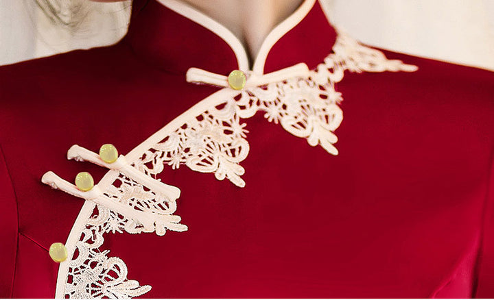Red Blue Winter Wedding Qipao Cheongsam Dress