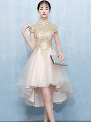 Gold High Low Hem Bridesmaid Qipao / Cheongsam Party Dress
