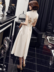 White Floral A-Line Midi Qipao / Cheongsam Party Dress