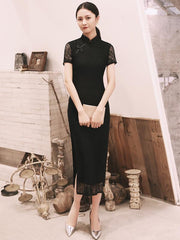 Navy Blue Black Lace Modern Qipao / Cheongsam Prom Dress