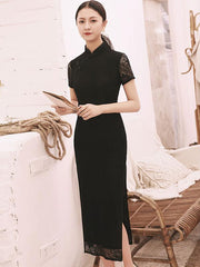Navy Blue Black Lace Modern Qipao / Cheongsam Prom Dress