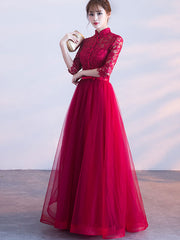 Wine Red Floor Length Tulle Qipao / Cheongsam Wedding Dress