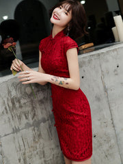 Red White Lace Short Qipao / Cheongsam Party Dress