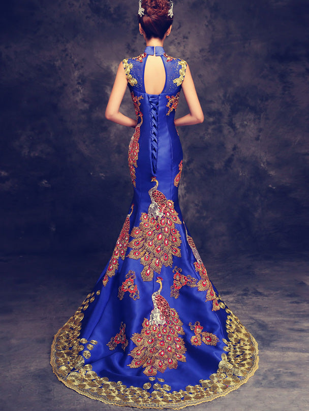 Beaded Phoenix Trumpet Mermaid Qipao / Wedding Cheongsam Dress