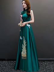 Green A-Line Phoenix Maxi Qipao / Cheongsam Evening Dress
