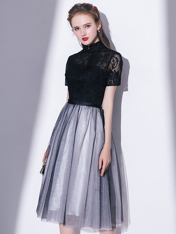 Black Gray A-Line Tulle Qipao / Cheongsam Party Dress