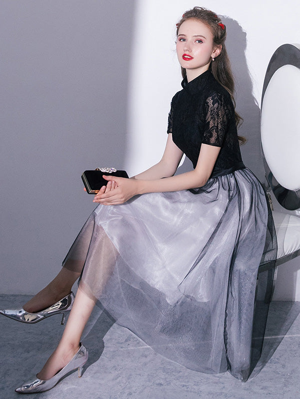 Black Gray A-Line Tulle Qipao / Cheongsam Party Dress