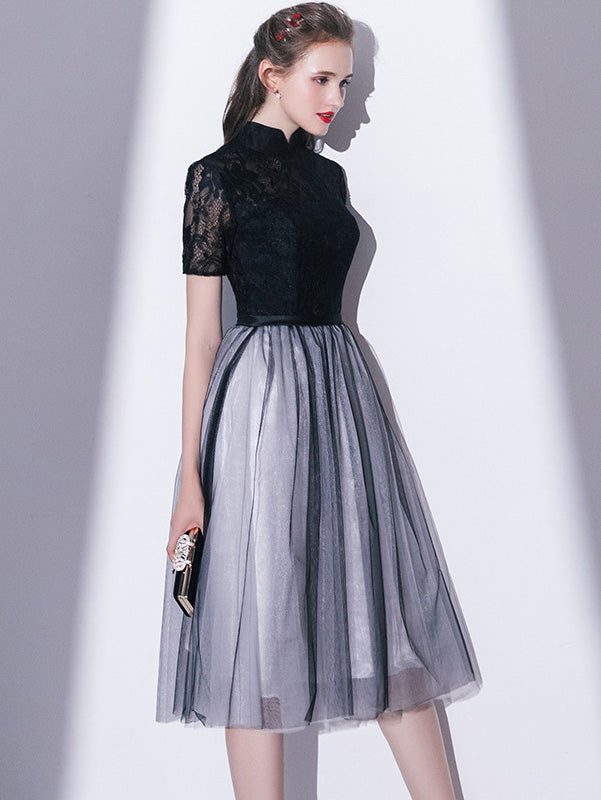 Black Gray A-Line Tulle Qipao / Cheongsam Party Dress