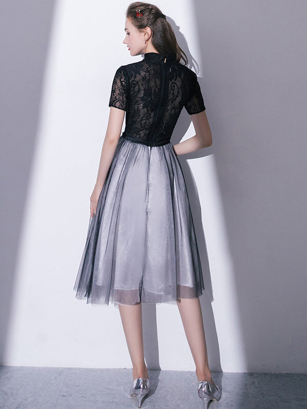 Black Gray A-Line Tulle Qipao / Cheongsam Party Dress