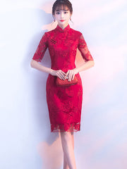 Wine Red Lace Qipao / Cheongsam Wedding Dress