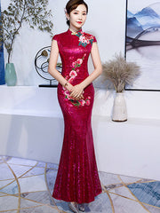 Embroidered Sequin Fishtail Qipao / Cheongsam Wedding Dress