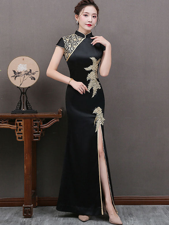 White Green Thigh Split Qipao / Cheongsam Evening Dress