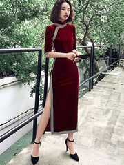 Red Purple Mother's Velvet Qipao / Cheongsam Party Dress