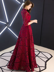 Wine Red A-Line Maxi Qipao / Cheongsam Wedding Dress