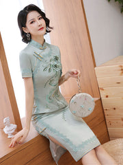 2020 Pink Green Embroidered Cheongsam / Qipao Party Dress