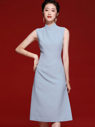 2020 Summer Blue Pink Midi Qipao / Cheongsam Dress