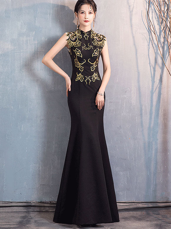 Sequined Black Fishtail Qipao / Cheongsam Evening Dress
