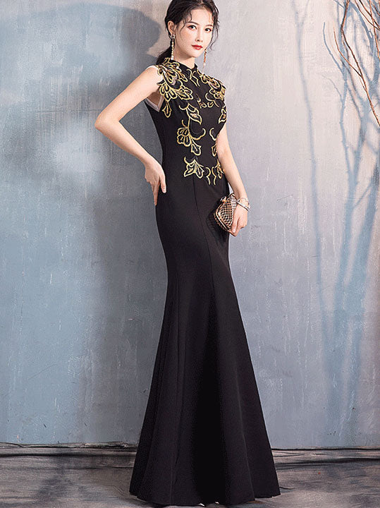 Sequined Black Fishtail Qipao / Cheongsam Evening Dress