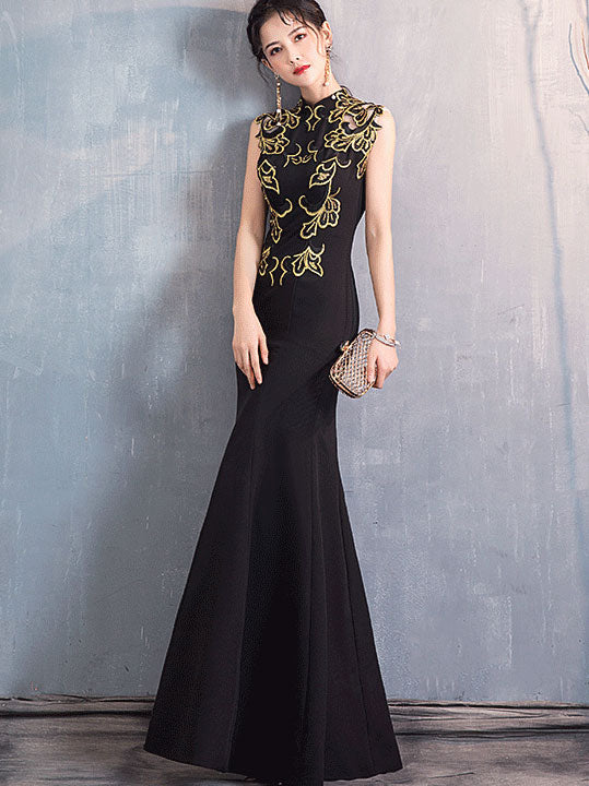 Sequined Black Fishtail Qipao / Cheongsam Evening Dress