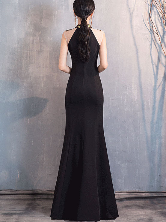 Sequined Black Fishtail Qipao / Cheongsam Evening Dress
